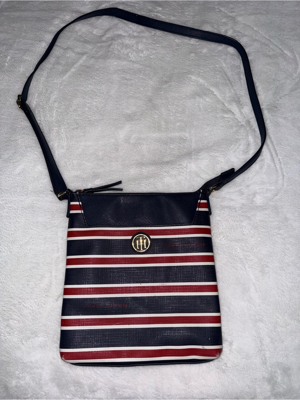 Tommy Hilfiger Navy, Red & White Striped Crossbody Messenger